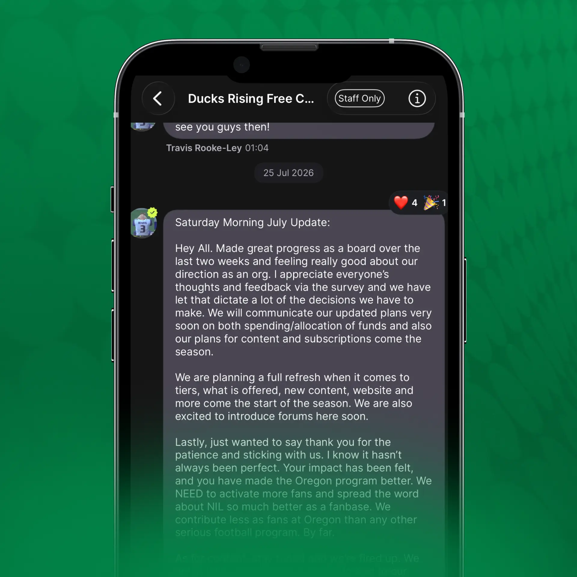 Ducks Rising app — Live chat