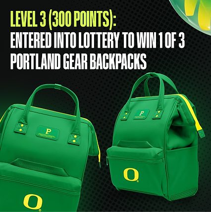 Level 3, 300 points: entered into a lottery to win one of three Portland Gear backpacks.